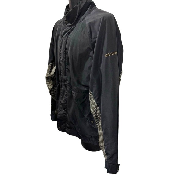 Foot Joy DryJoy Men’s Large Black w Tan Herringbone Windbreaker Rain Golf Jacket - Picture 2 of 14